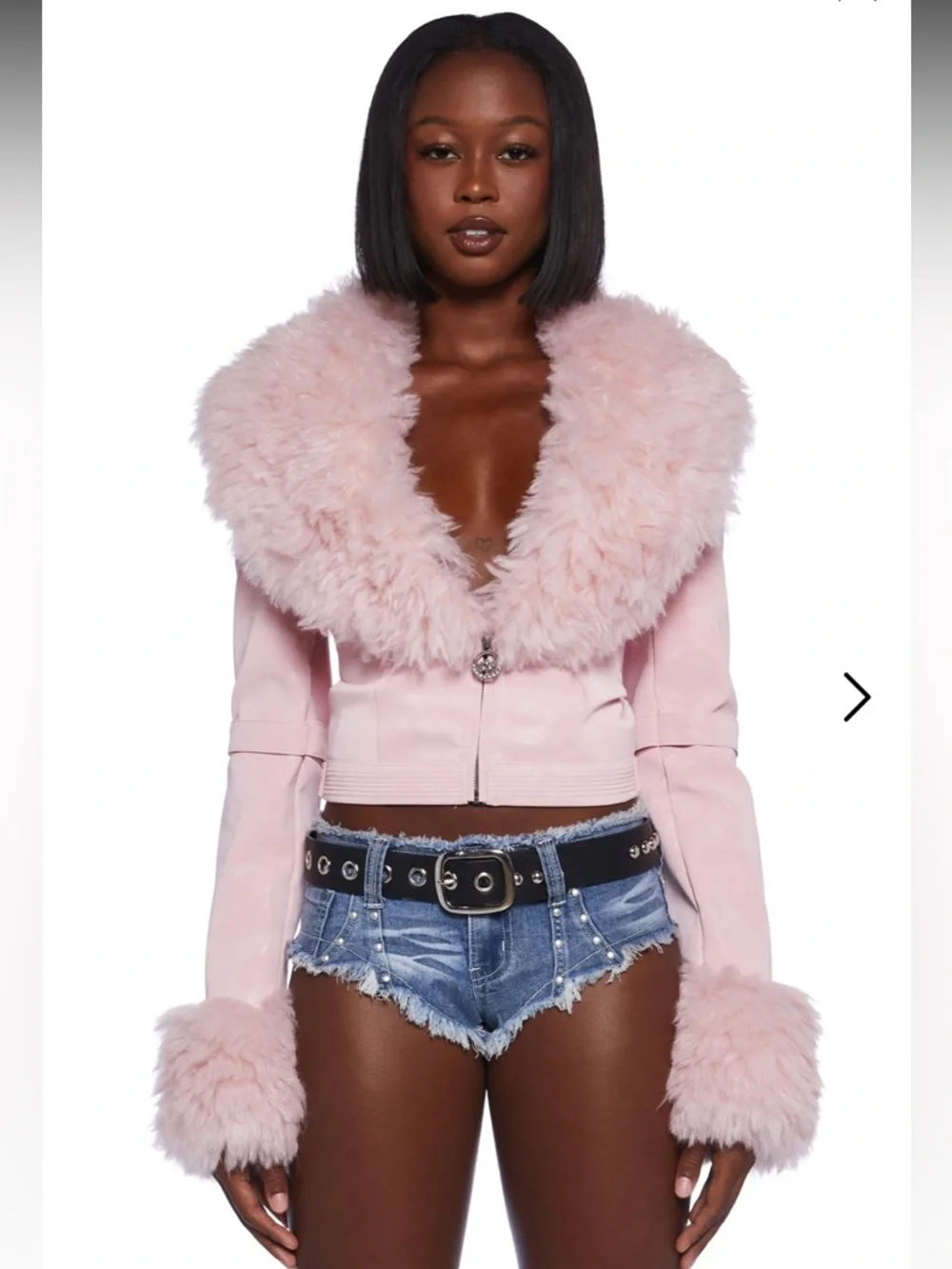 Dolls Kill Covet Moto Faux Fur Trim Jacket - Pink (Small) - Picture 7 of 7